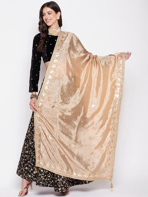 beige gota work embroidered dupatta - 19795949 - Standard Image - 0