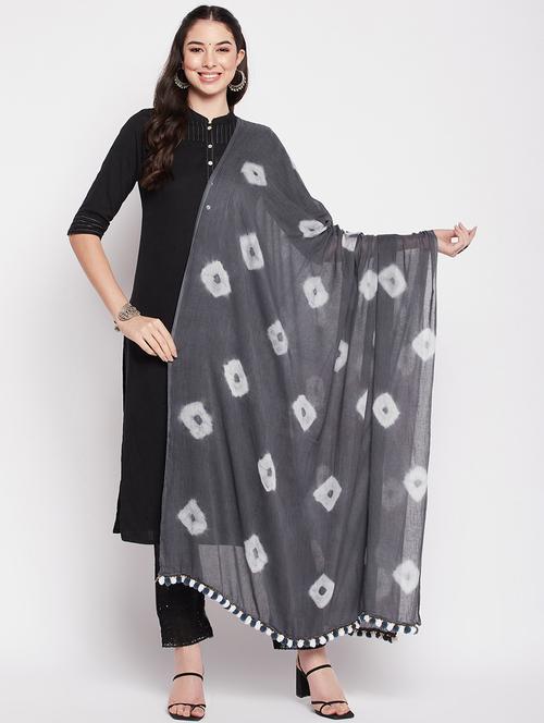grey tie & dye dupatta with fringe border  - 19795965 -  Standard Image - 0