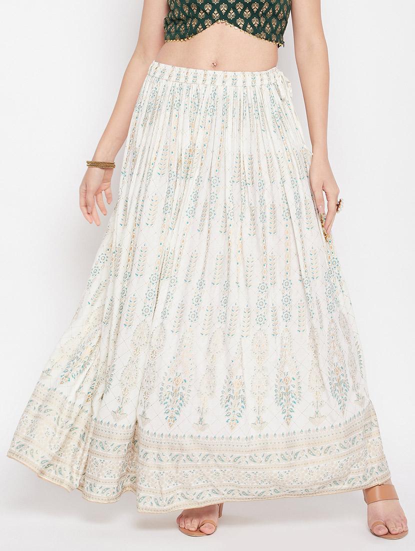 off white printed flared long skirt - 19796153 -  Zoom Image - 0