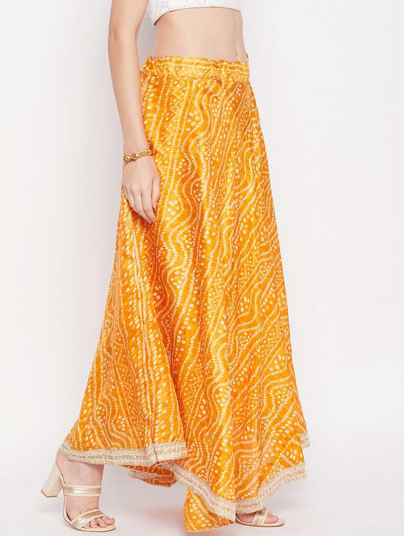 mustard printed flared long skirt - 19796162 - Standard Image - 1