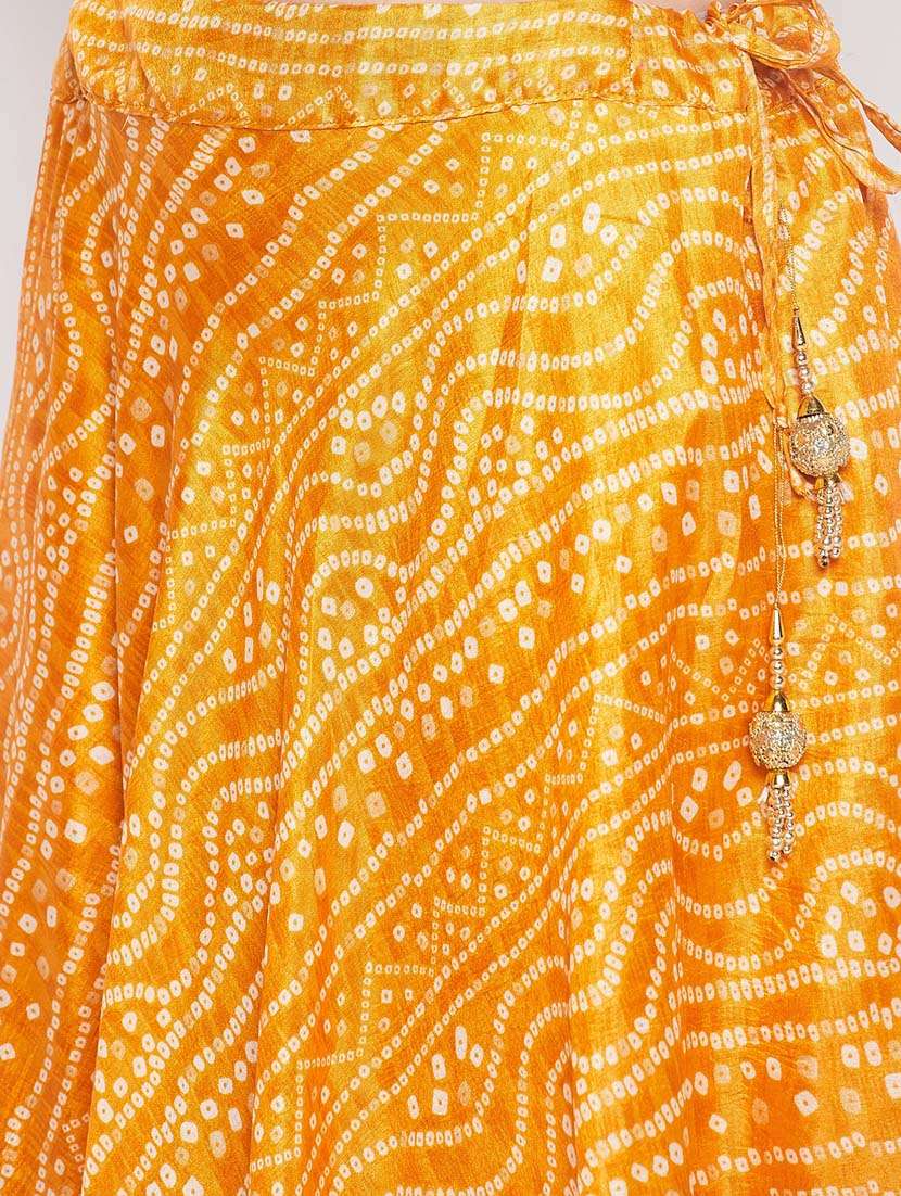 Mustard Printed Flared Long Skirt
