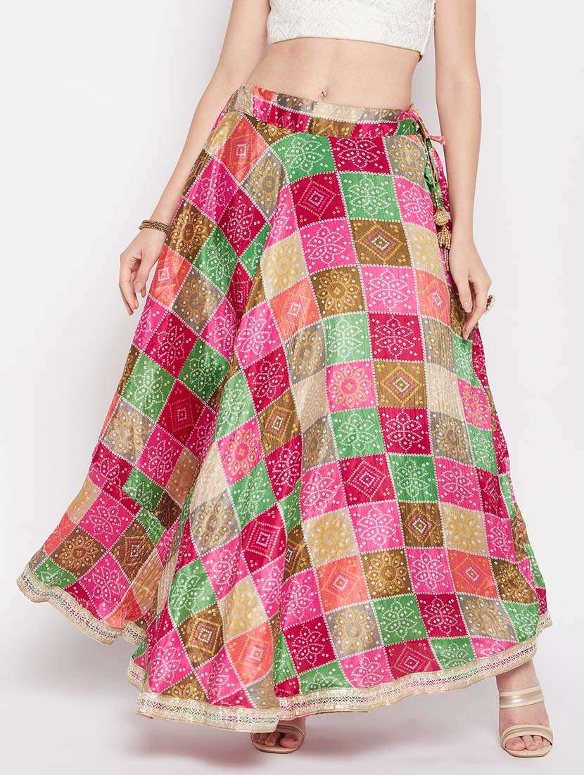 multi colored printed flared long skirt