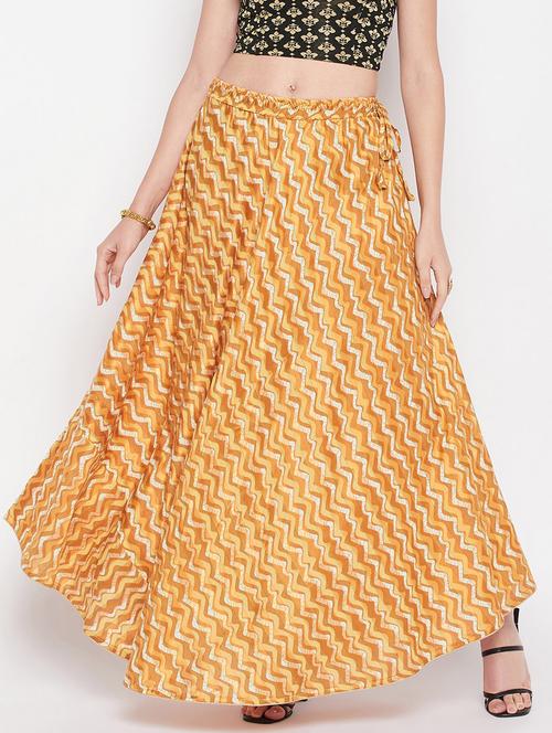mustard printed flared long skirt - 19796176 -  Standard Image - 0