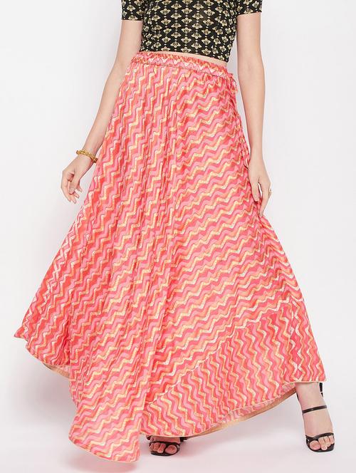 peach printed flared long skirt - 19796178 - Standard Image - 0