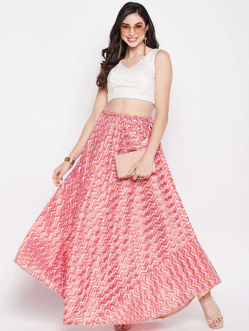 pink printed flared long skirt - 19796180 -  Standard Image - 4