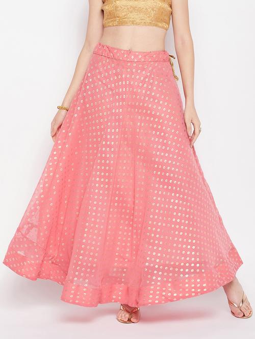 peach printed flared long skirt - 19796183 -  Standard Image - 0