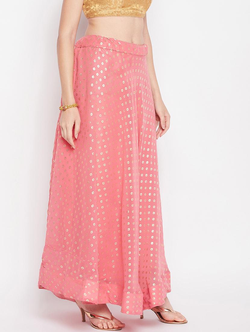 peach printed flared long skirt - 19796183 -  Standard Image - 1