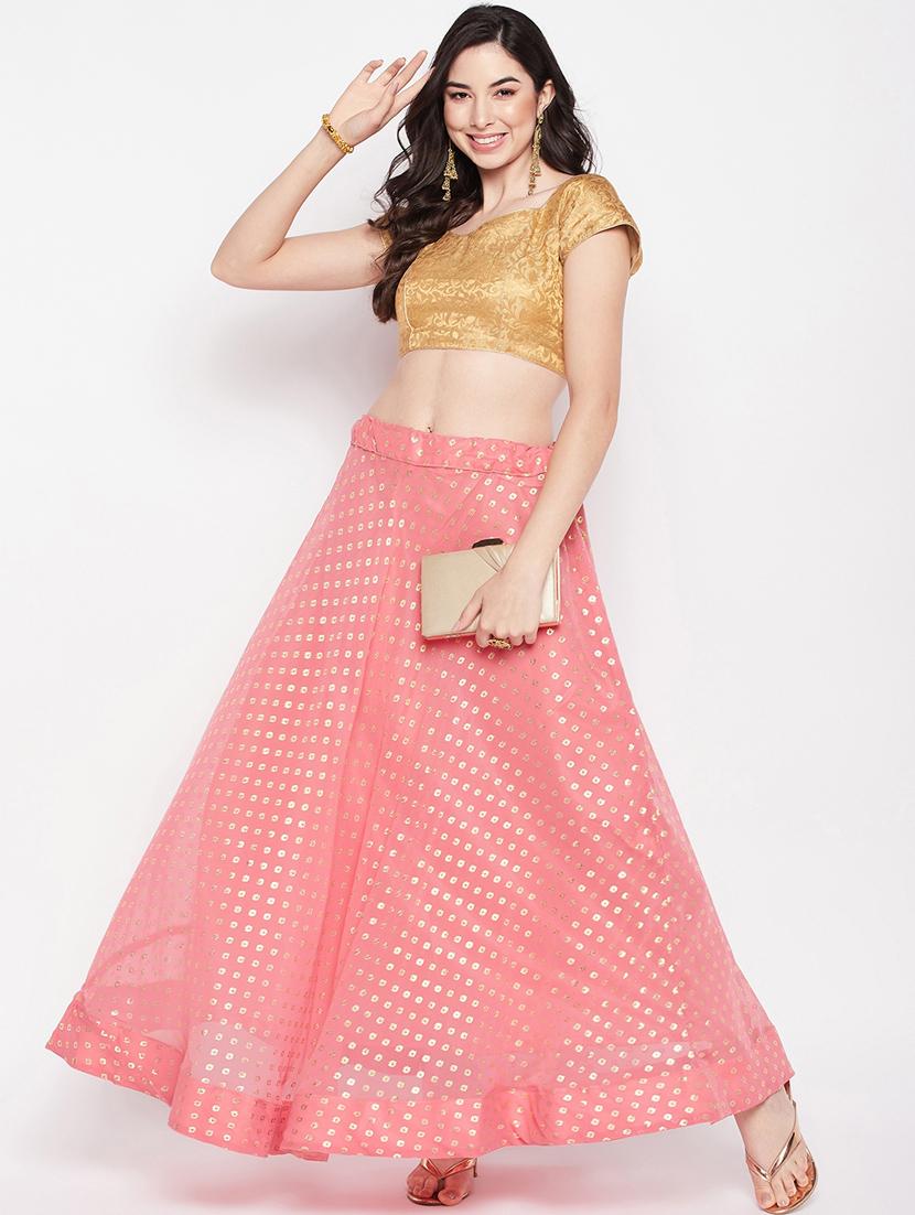 peach printed flared long skirt - 19796183 - Standard Image - 4