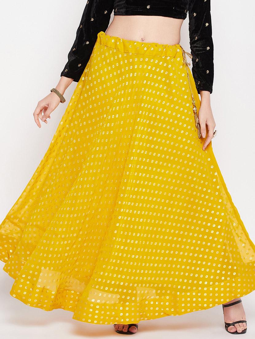 yellow printed flared long skirt - 19796188 - Standard Image - 1
