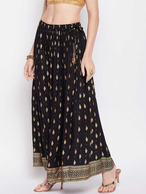 black printed flared long skirt - 19796189 -  Standard Image - 0