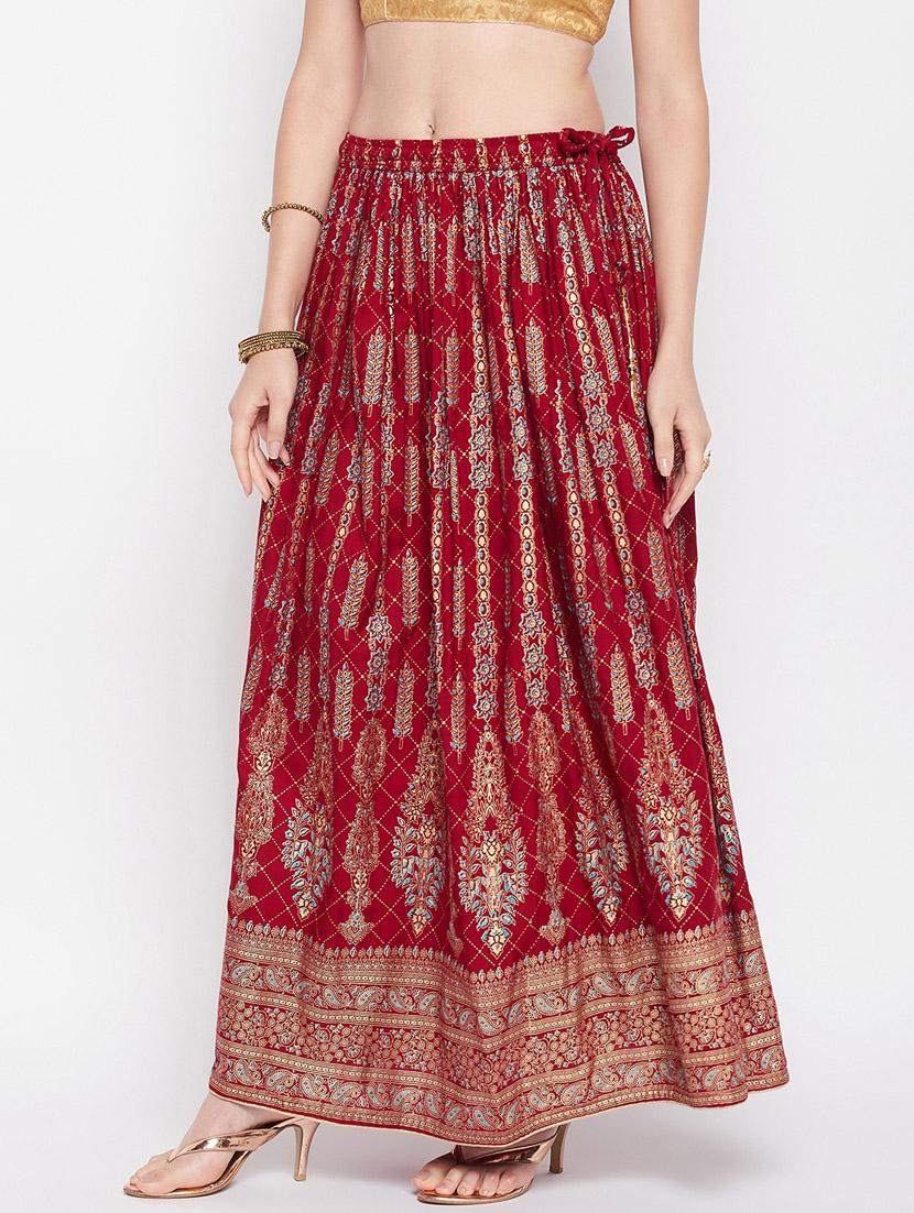maroon printed flared long skirt - 19796195 - Zoom Image - 0