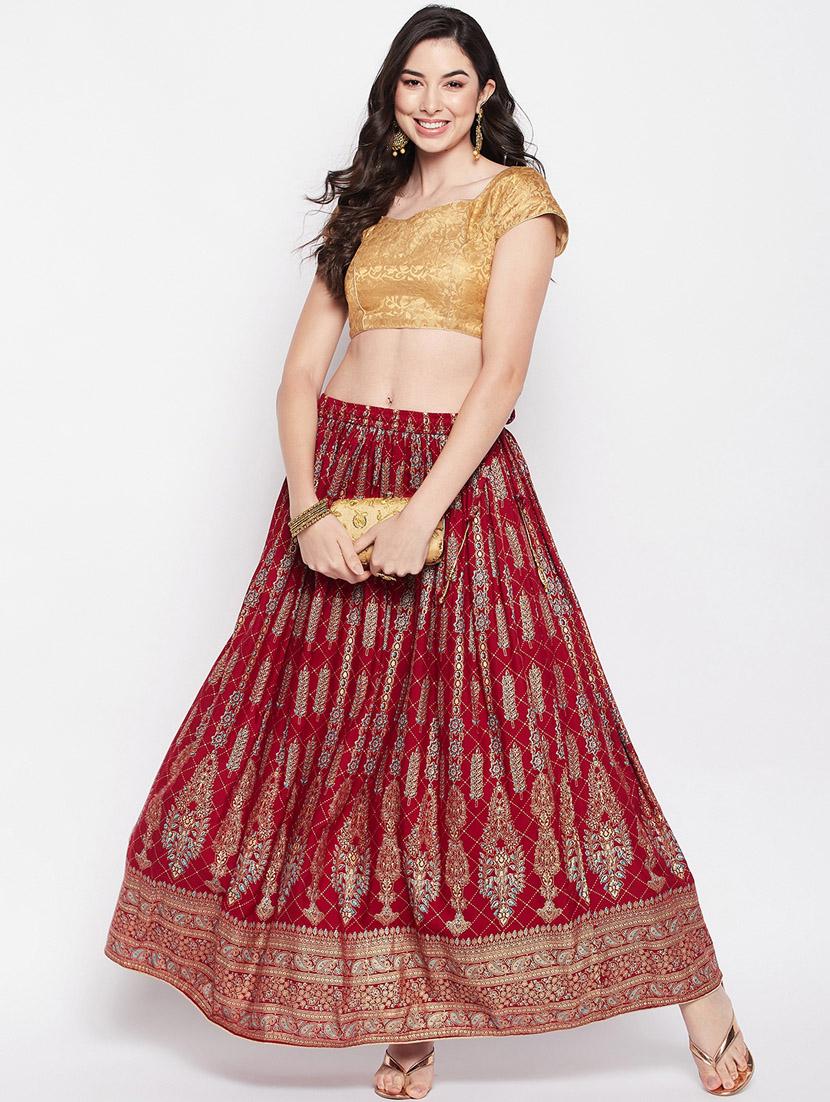 maroon printed flared long skirt - 19796195 - Standard Image - 4
