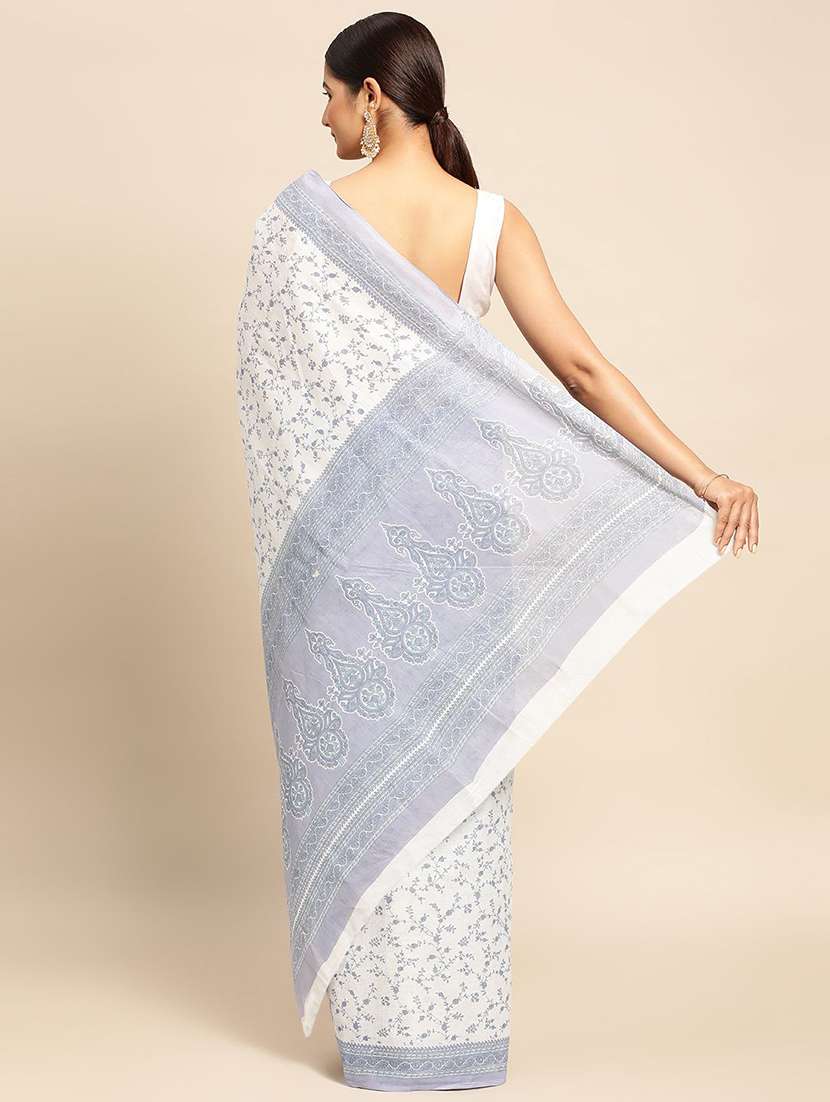 women's floral white colored saree - 19796464 -  Standard Image - 1