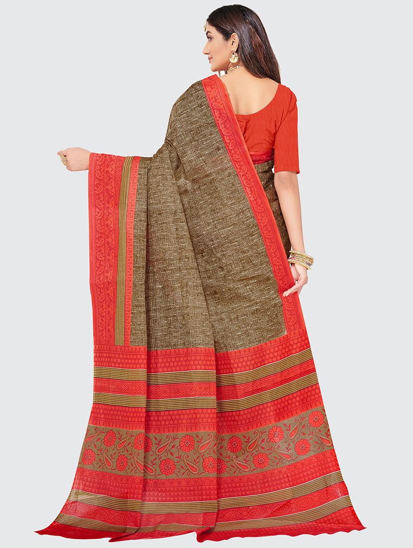 brown printed saree with blouse - 19796480 - Standard Image - 1