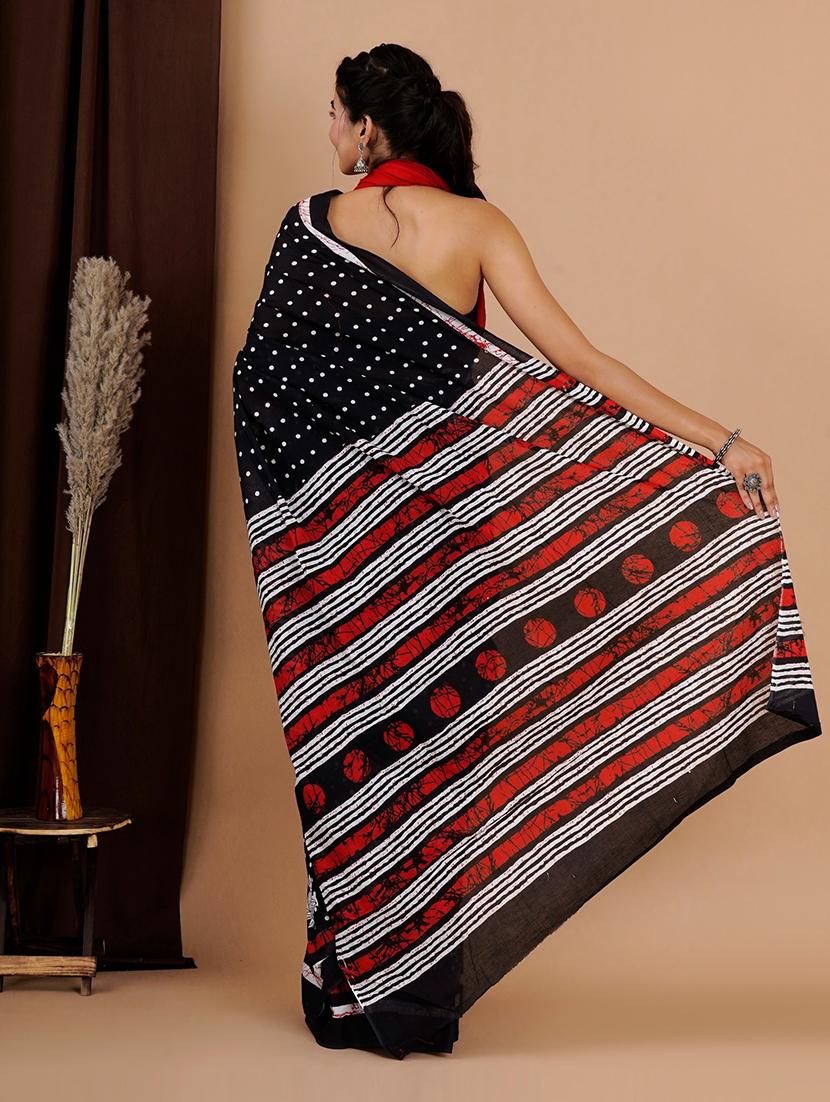 black printed saree with blouse - 19796695 -  Standard Image - 1