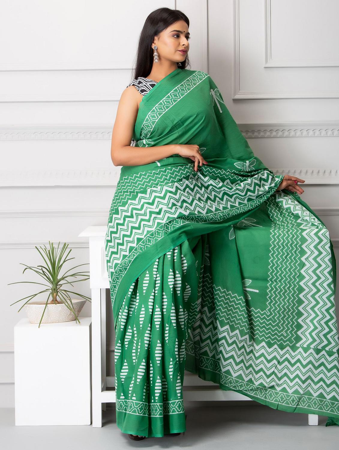 self design printed saree with blouse - 19796974 -  Standard Image - 1