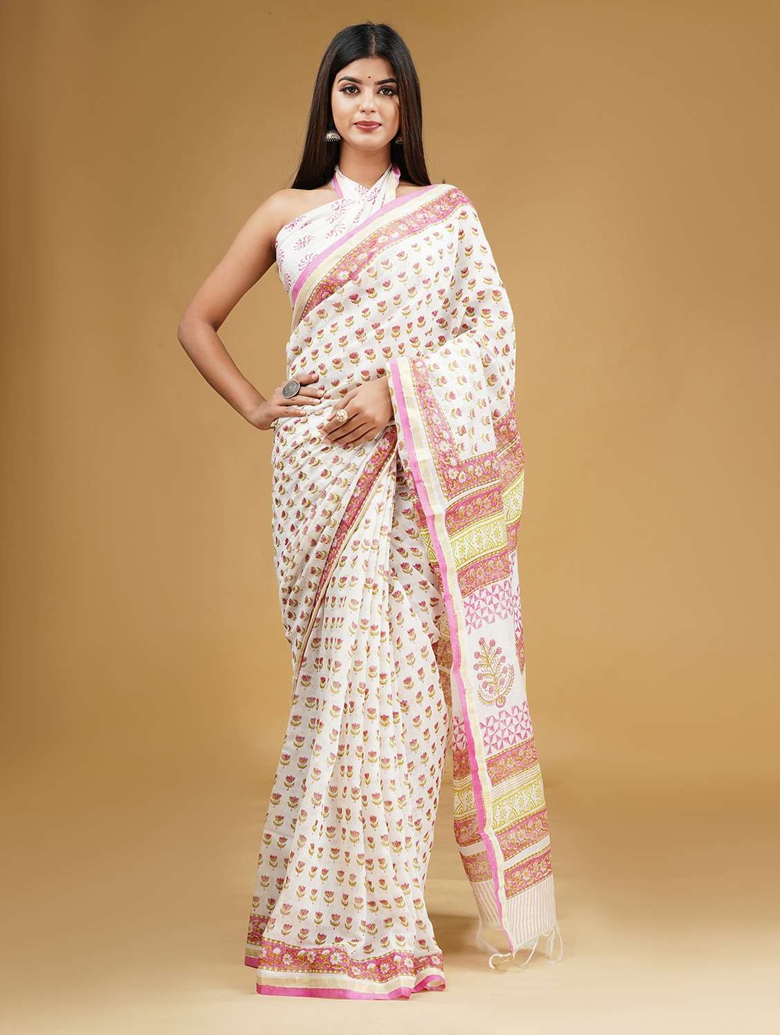 women's self design white colored saree
