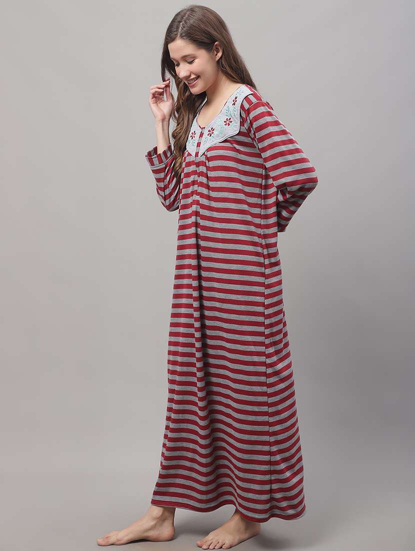 long sleeves striped nighty - 19797558 - Standard Image - 1