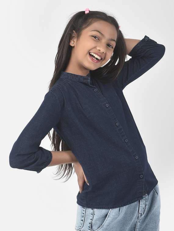 girls solid navy blue casual top - 19797717 -  Standard Image - 1