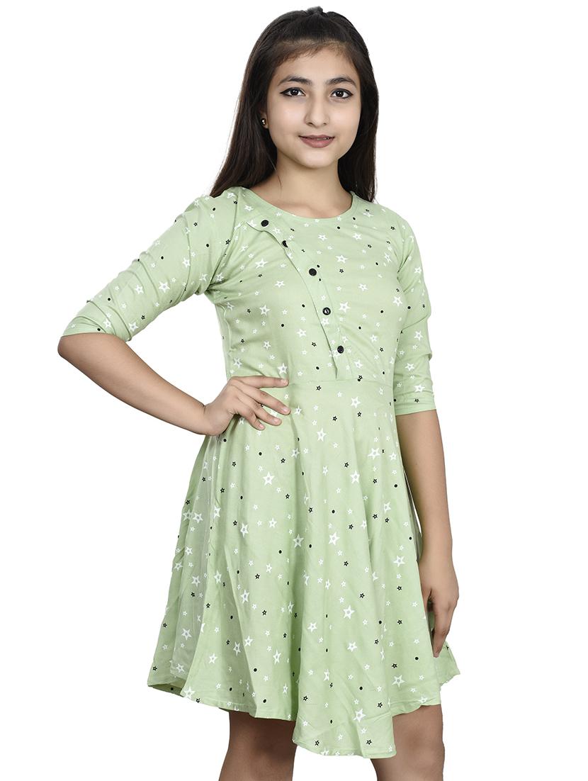 green printed frock - 19797785 -  Standard Image - 1