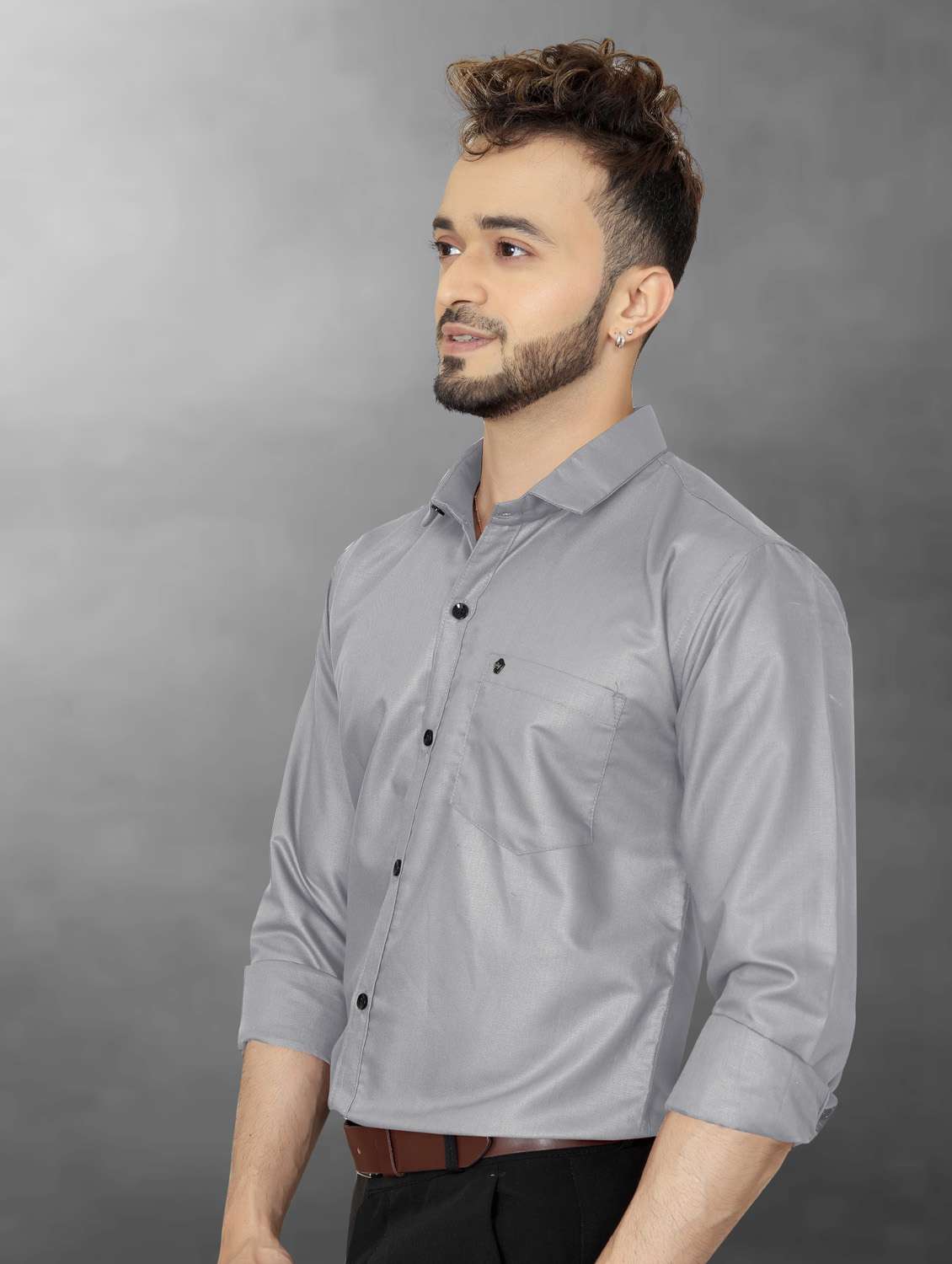 men grey regular fit solid casual shirt - 19803229 -  Standard Image - 1