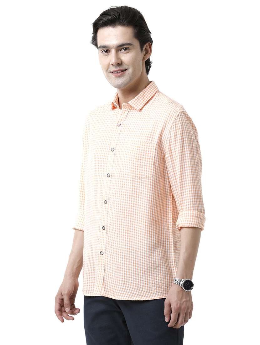 orange checkered casual shirt - 19803401 - Standard Image - 1