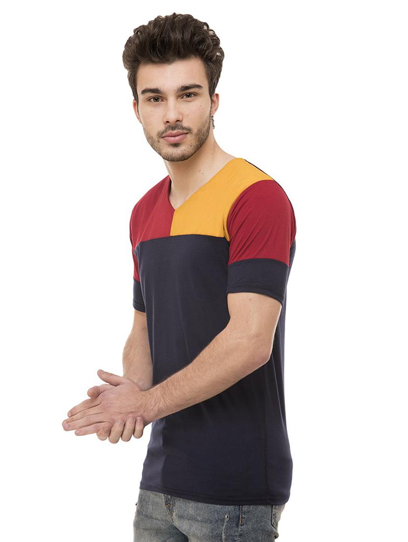 v neck color block t-shirt - 19806007 -  Standard Image - 1