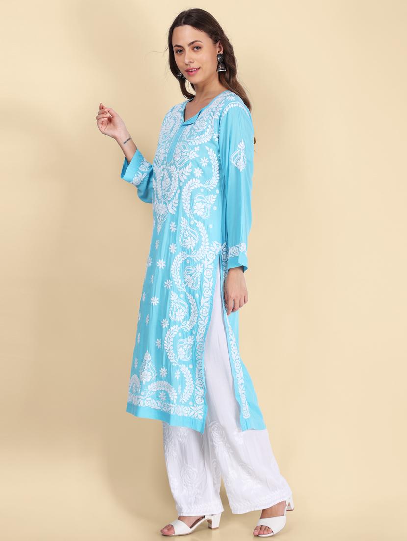 hand embroidered chikankari straight kurta - 19807775 - Standard Image - 1
