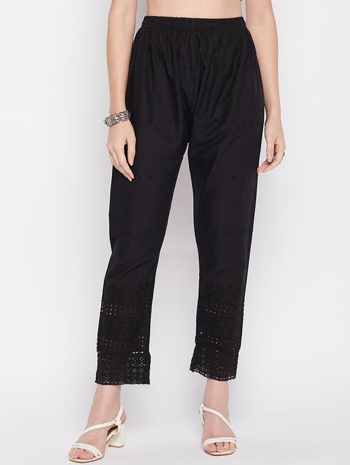 black cotton straight palazzo - 19807785 -  Standard Image - 0