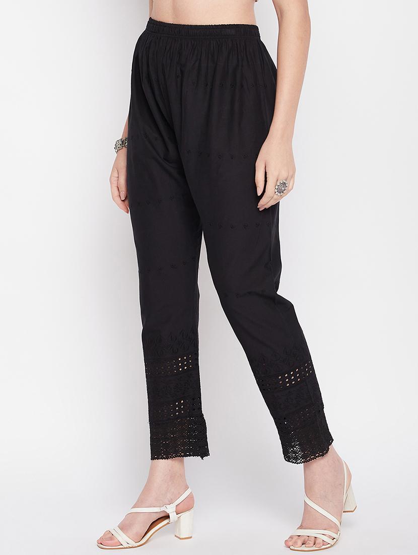 black cotton straight palazzo - 19807785 -  Standard Image - 1