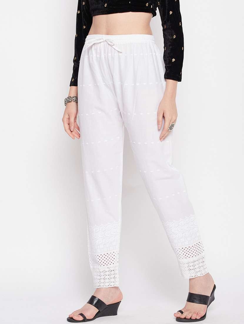 white embroidered straight palazzo - 19807786 -  Standard Image - 1