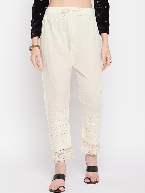 offwhite cotton straight palazzo - 19807787 -  Standard Image - 0