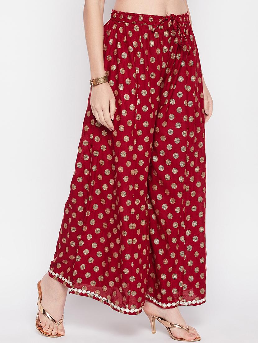 gold printed flared palazzo - 19807804 -  Standard Image - 1