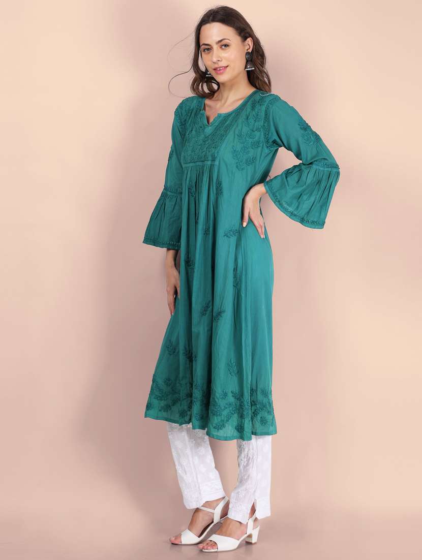 notch neck chikankari flared kurta