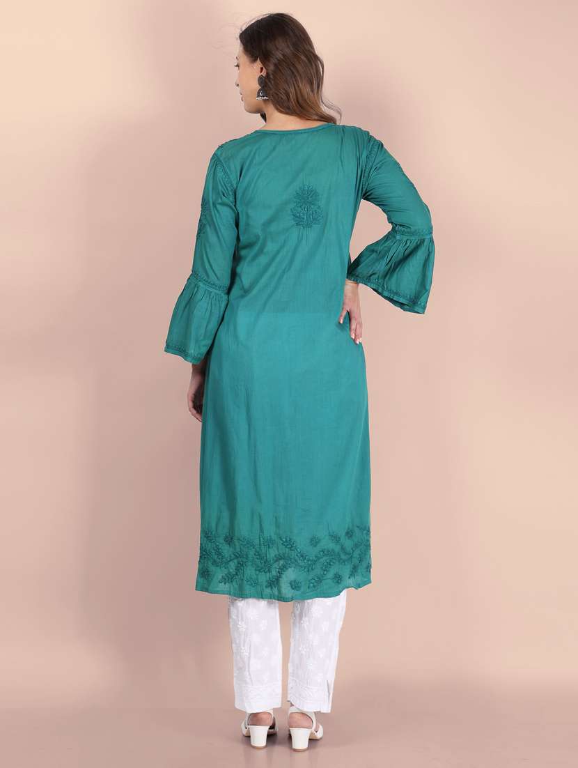 notch neck chikankari flared kurta - 19807819 -  Standard Image - 1