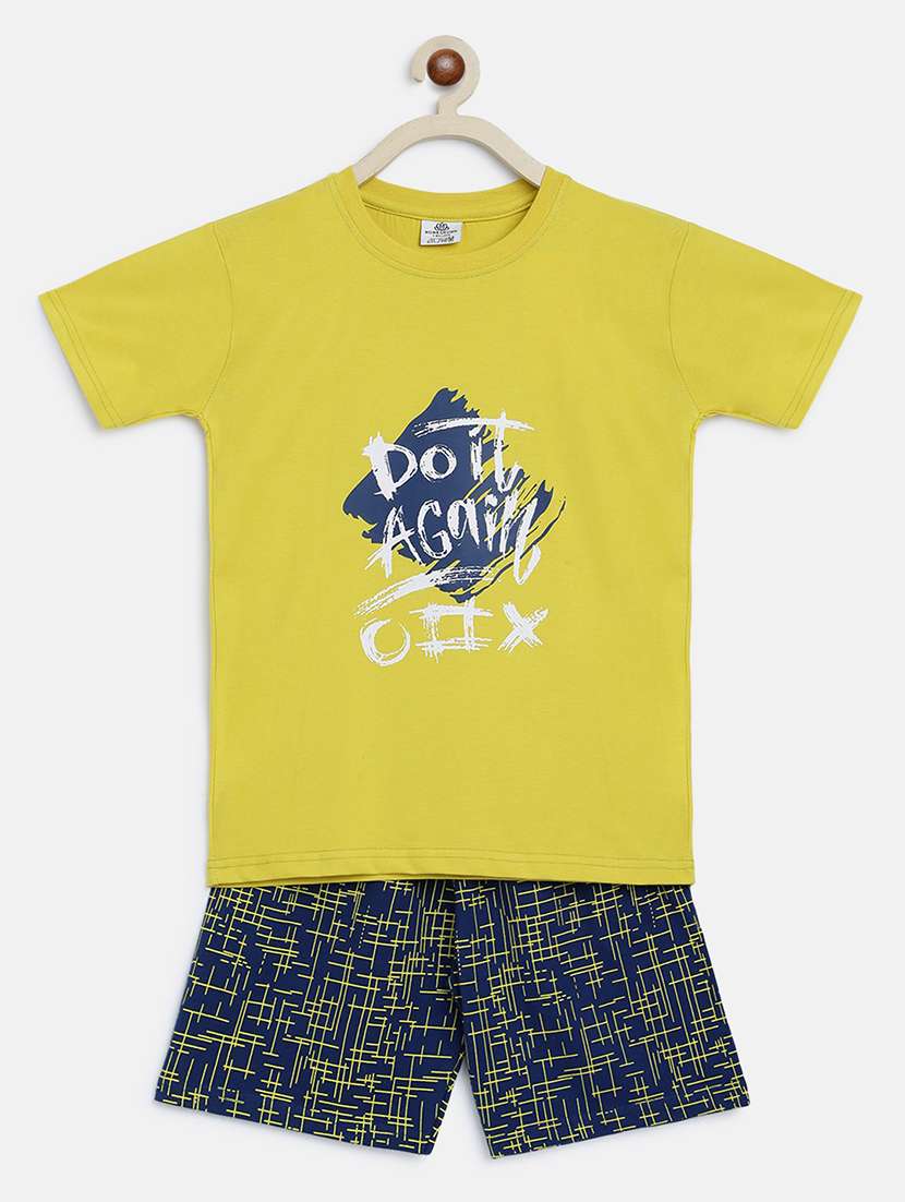 yellow printed shorts set nightwear