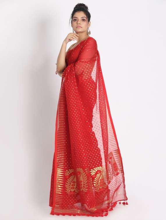 women's self design red colored saree with blouse - 19810654 -  Standard Image - 1