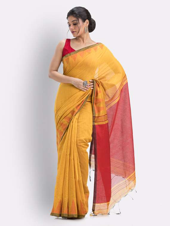 women's self design mustard colored saree with blouse - 19810674 -  Standard Image - 1