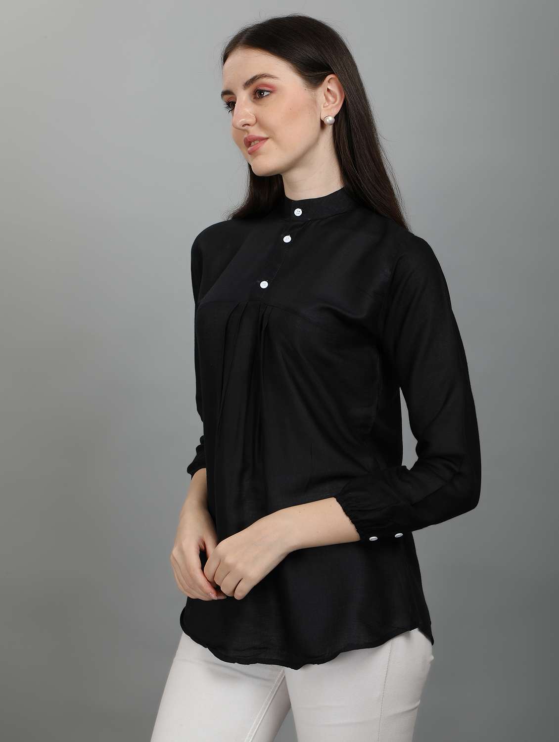 women's straight mandarin neck top - 19811038 -  Standard Image - 1