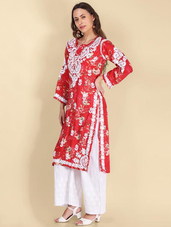 chikankari printed straight kurta - 19811075 - Standard Image - 1