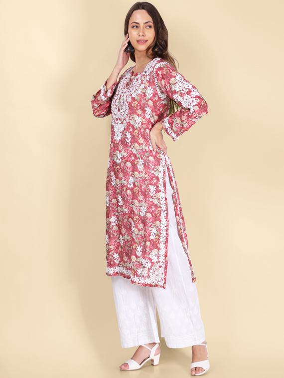 chikankari printed straight kurta - 19811076 - Standard Image - 1