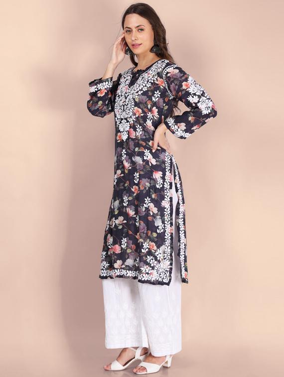 chikankari printed straight kurta - 19811078 - Standard Image - 1