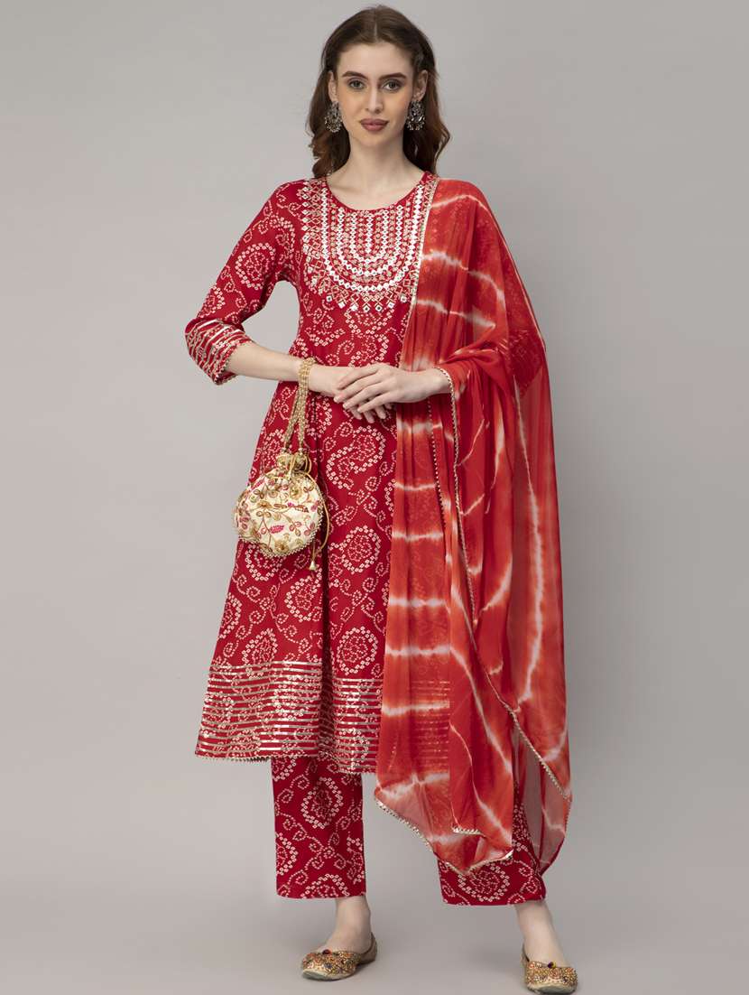 bandhani printed kurta pant set with dupatta