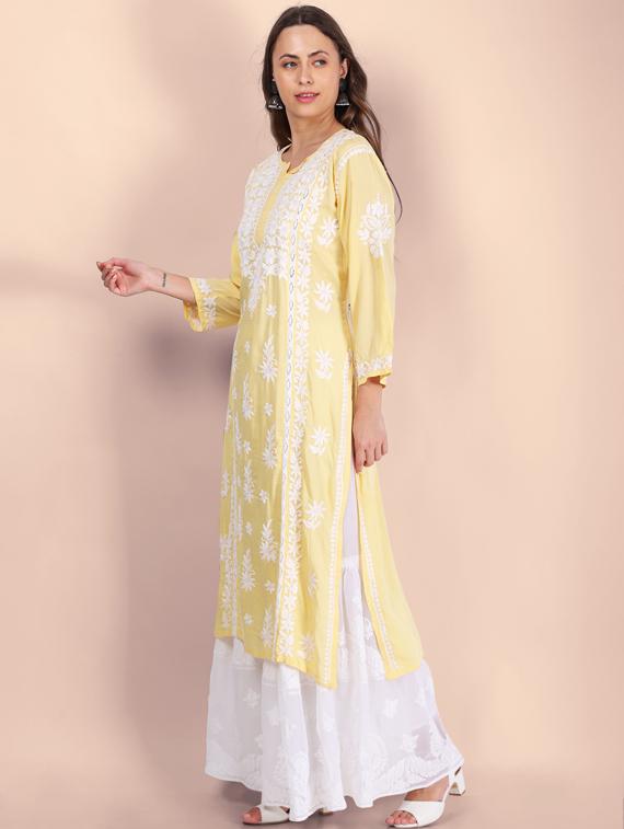 chikankari solid straight kurta - 19811743 -  Standard Image - 1