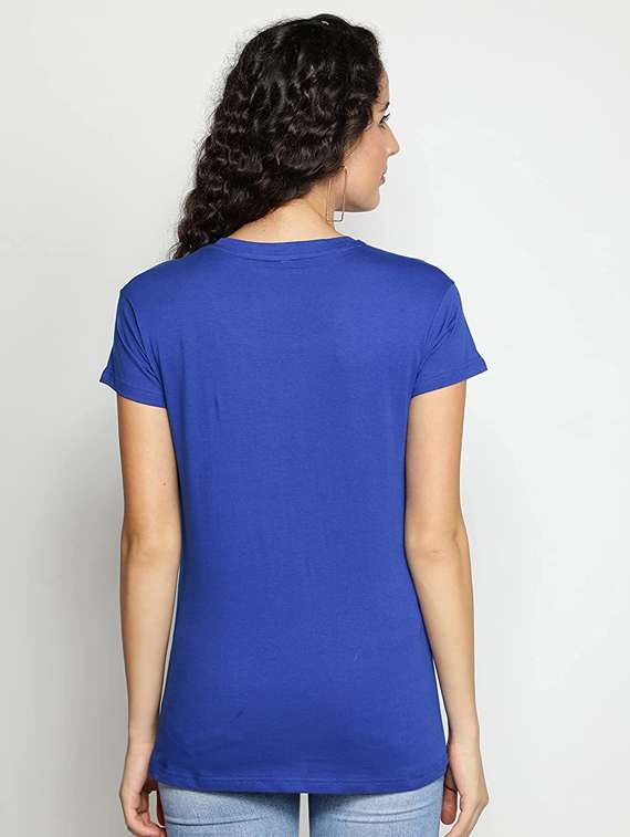 women's chest print round neck t-shirt - 19814421 - Standard Image - 1