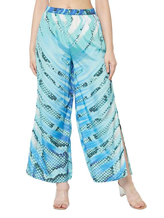 printed wide leg side slit trouser - 19814440 - Zoom Image - 0