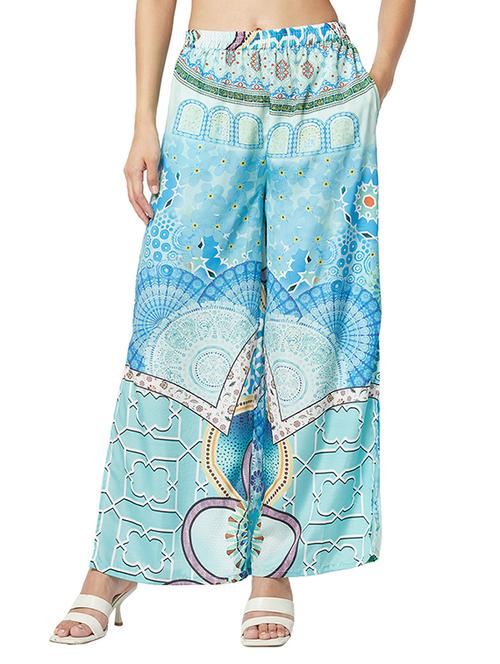 printed wide leg side slit trouser - 19814442 - Standard Image - 0