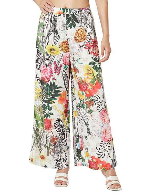 floral print wide leg side slit trouser - 19814443 - Zoom Image - 0