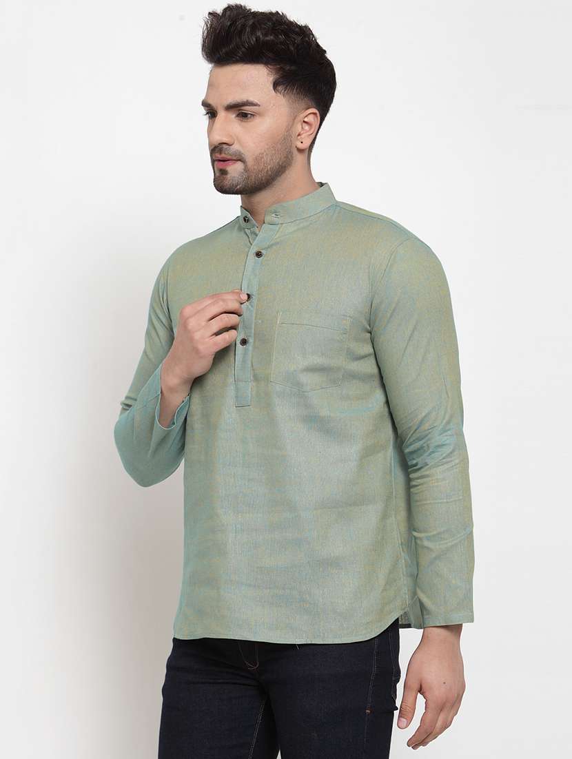 mandarin neck solid short kurta - 19814446 -  Standard Image - 1
