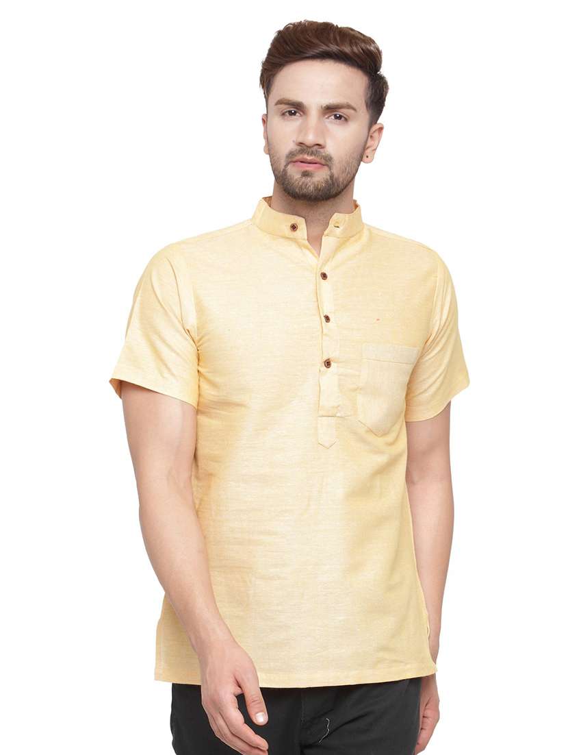men mandarin neck solids short kurtas